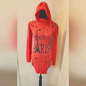 Bonjour Paris Hoodie Sweater Dress – Coral Orange – Size M